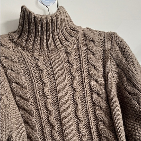 ASTR REVOLVE Taupe Brown Cable Knit Turtleneck Cropped Sweater, Size M - Picture 6 of 15
